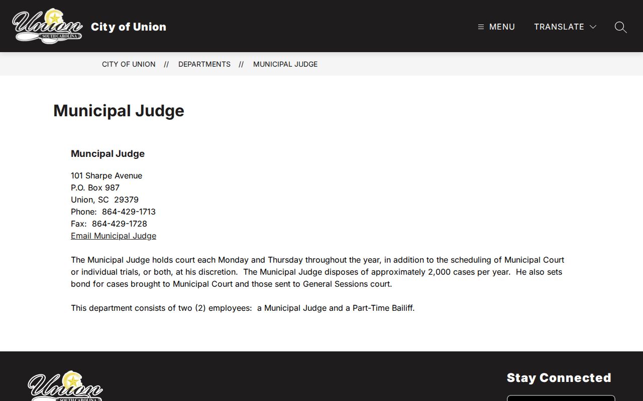 Union Municipal Court source for Union criminal case records