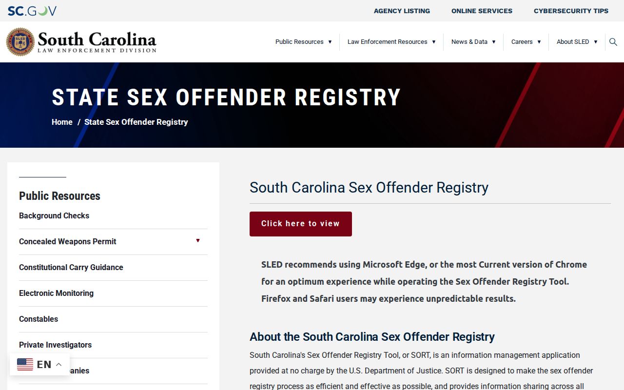 Union County sex offender lookup official SLED registry conditions